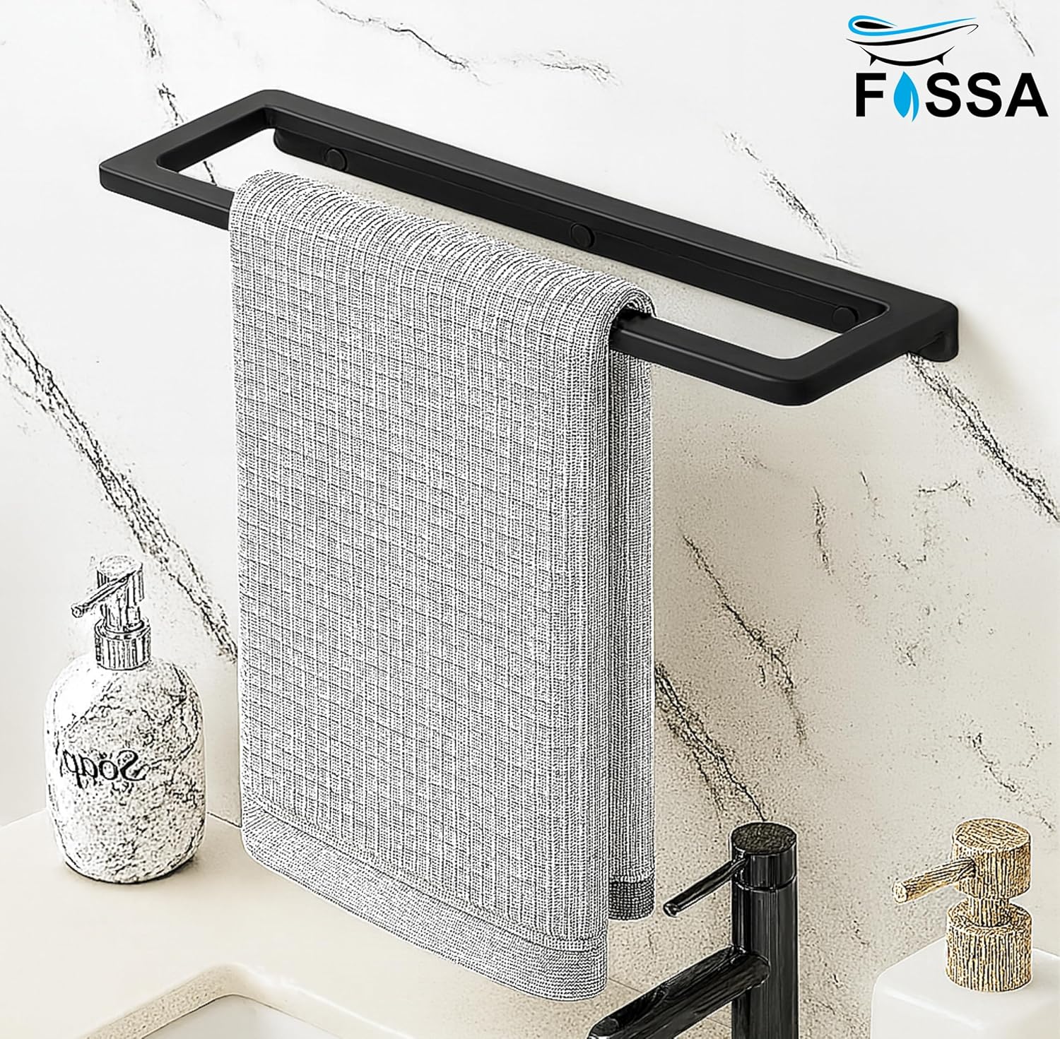 Black quartz finish matches well with modern bathroom interiors.
