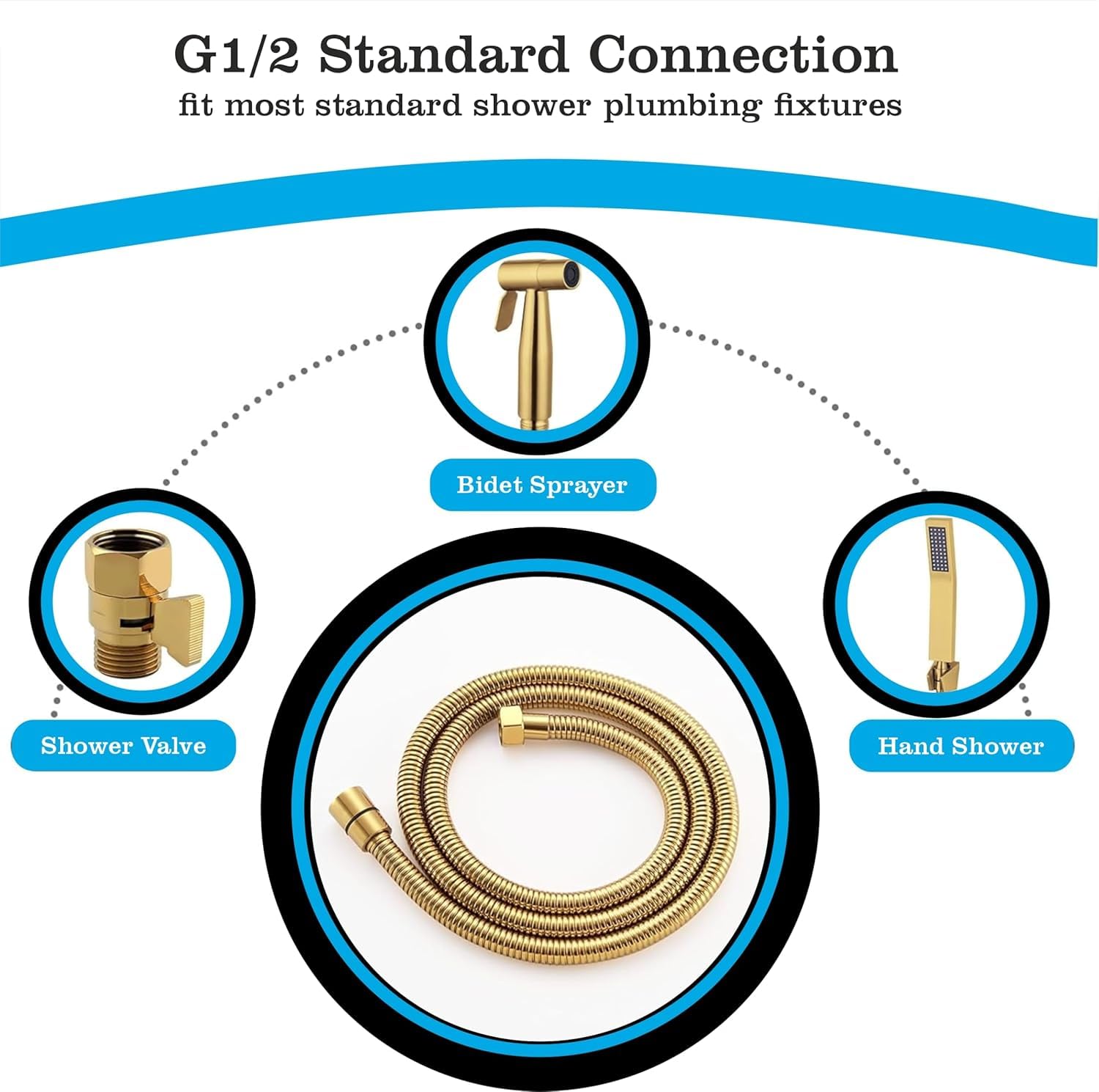Stainless Steel Shower Hose Pipe -  1 Meter Gold - Fossa Home 