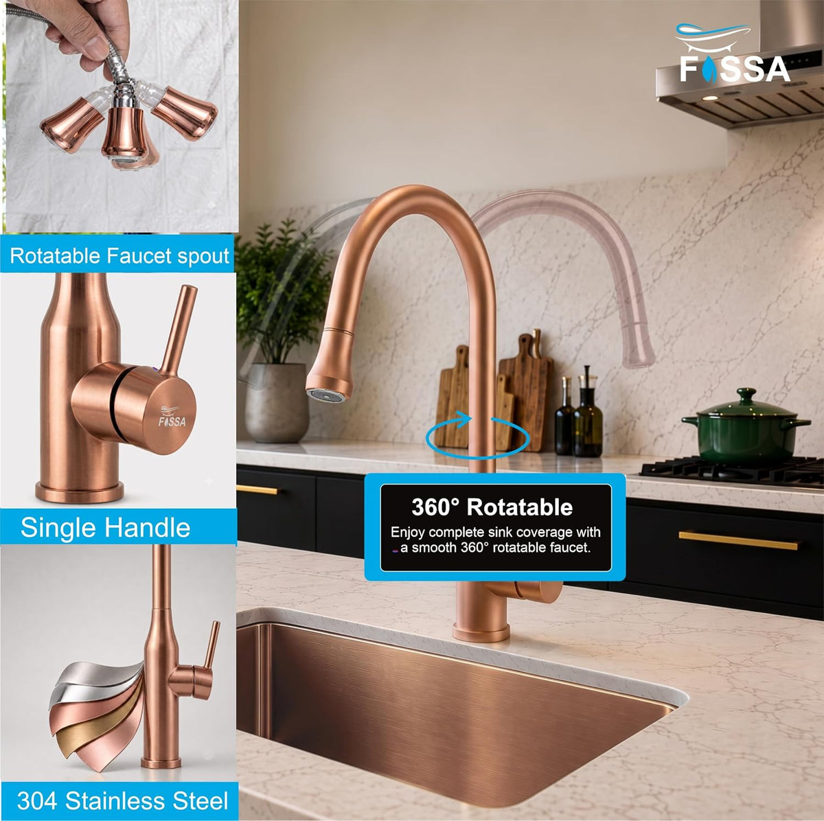 High-rise spout design provides convenient space for washing large utensils and cookware.