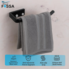 Fossa Classic Unbreakable Wall Mounted Ceramic Napkin Ring & Towel Holder for Bathroom & Kitchen – Space-Saving, Anti-Rust Towel Hanger | Stylish Bathroom Accessory – Black (Glossy Finish) - Fossa Home 