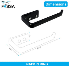 Fossa Classic Unbreakable Wall Mounted Ceramic Napkin Ring & Towel Holder for Bathroom & Kitchen – Space-Saving, Anti-Rust Towel Hanger | Stylish Bathroom Accessory – Black (Glossy Finish) - Fossa Home 