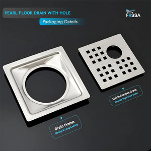 square pearl floor drain stainless steel 5x5 inch with drainage hole
