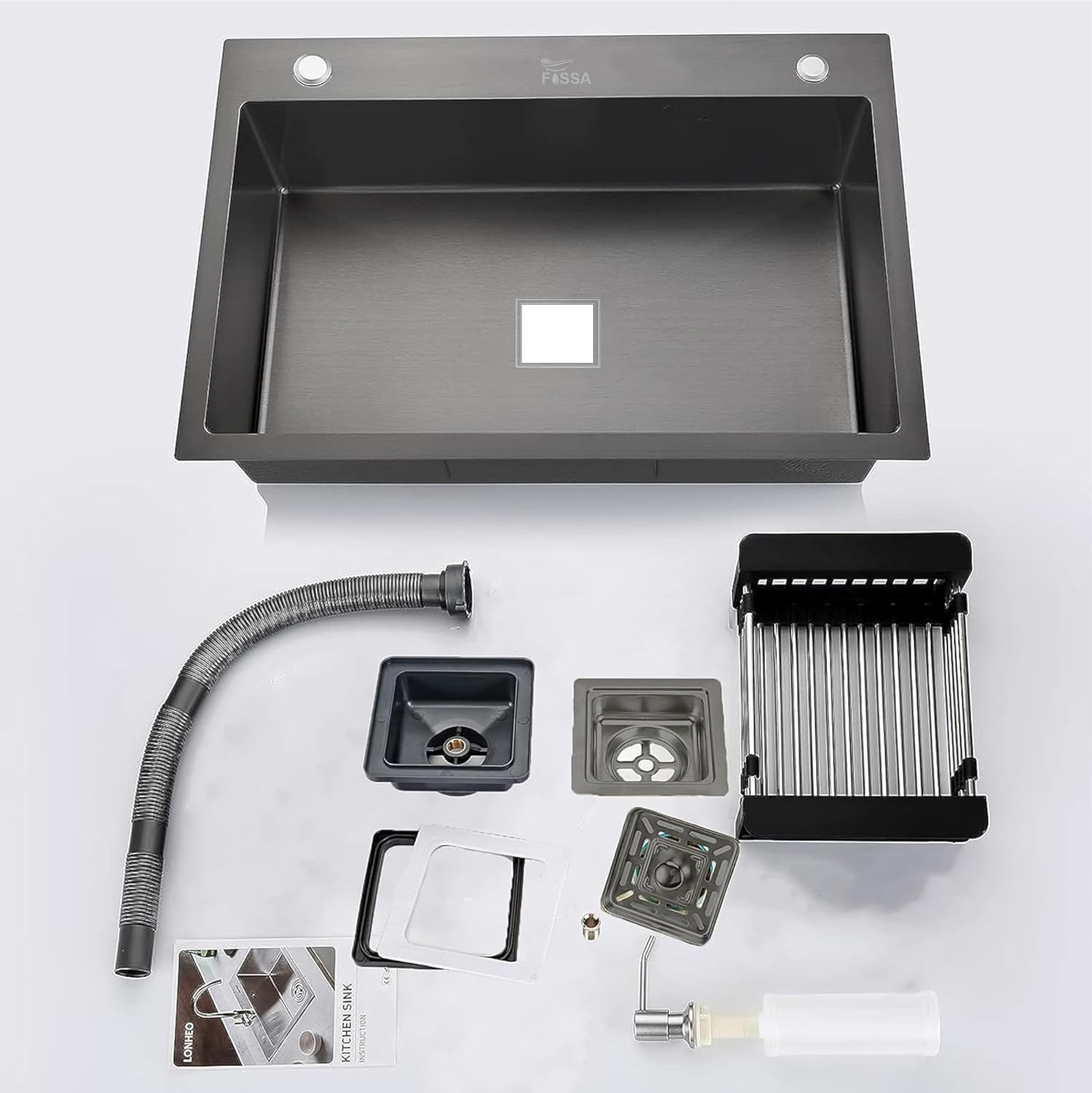 Premium Handmade (24 x 18 x 10) Inch  Single Bowl  Black with Side Tap Hole Stainless Steel Kitchen Sink - Fossa Home 