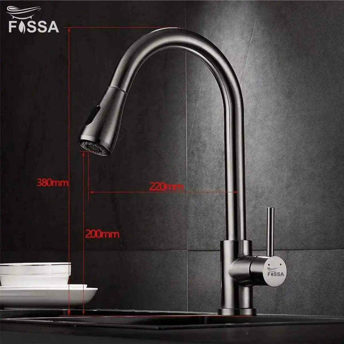 “Modern pull-out kitchen mixer tap with flexible hose for easy cleaning”