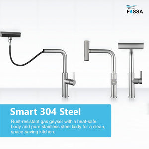 Rainfall Pull Out Four-Flow 360° Hot & Cold Stainless Steel Kitchen Mixer Faucet Silver - Fossa Home 