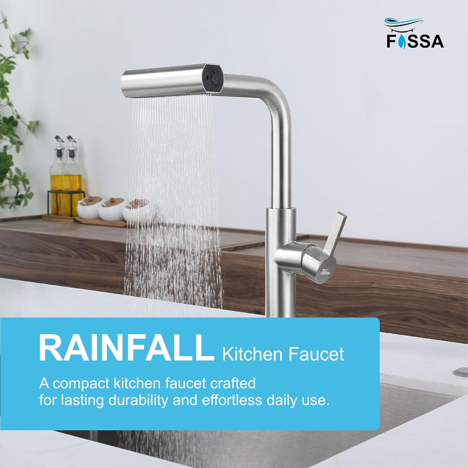 Rainfall Pull Out Four-Flow 360° Hot & Cold Stainless Steel Kitchen Mixer Faucet Silver - Fossa Home 