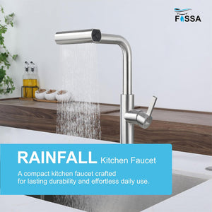 Rainfall Pull Out Four-Flow 360° Hot & Cold Stainless Steel Kitchen Mixer Faucet Silver - Fossa Home 