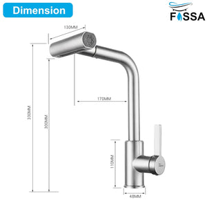 Rainfall Pull Out Four-Flow 360° Hot & Cold Stainless Steel Kitchen Mixer Faucet Silver - Fossa Home 
