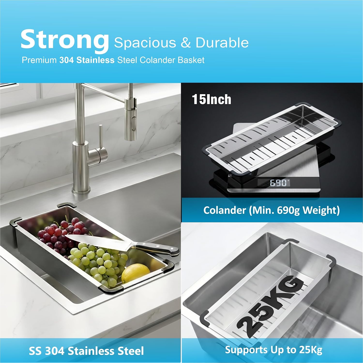 Deep single bowl offers enough space for utensils, pots, pans, fruits, and vegetables.