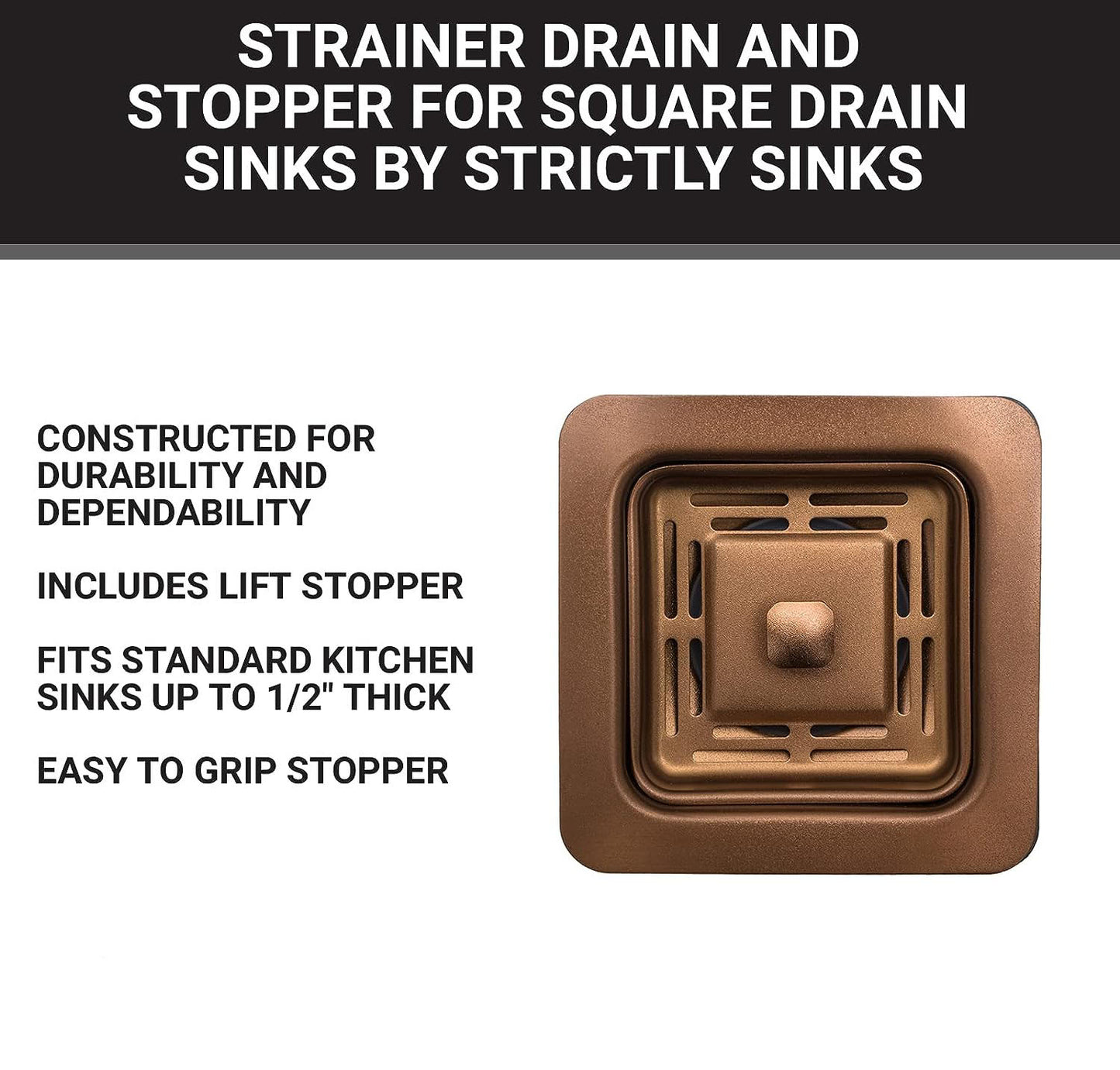 Sinks Stainless Steel Sink Strainer for Kitchen Sink - Stain Resistant Kitchen Sink Strainer with Large Collection Basket Sink Drain Strainer for All Square Drain Sinks (Rose Gold) Fossa Home
