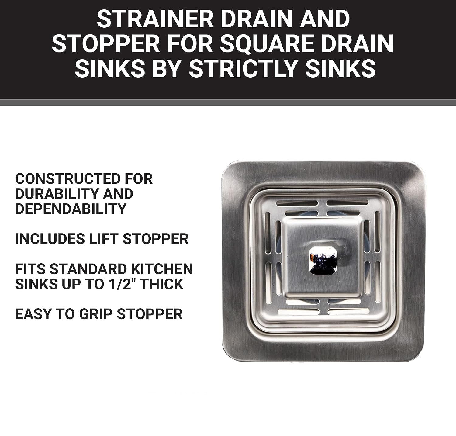 Sinks Stainless Steel Sink Strainer for Kitchen Sink - Stain Resistant Kitchen Sink Strainer with Large Collection Basket Sink Drain Strainer for All Square Drain Sinks (Silver) Fossa Home