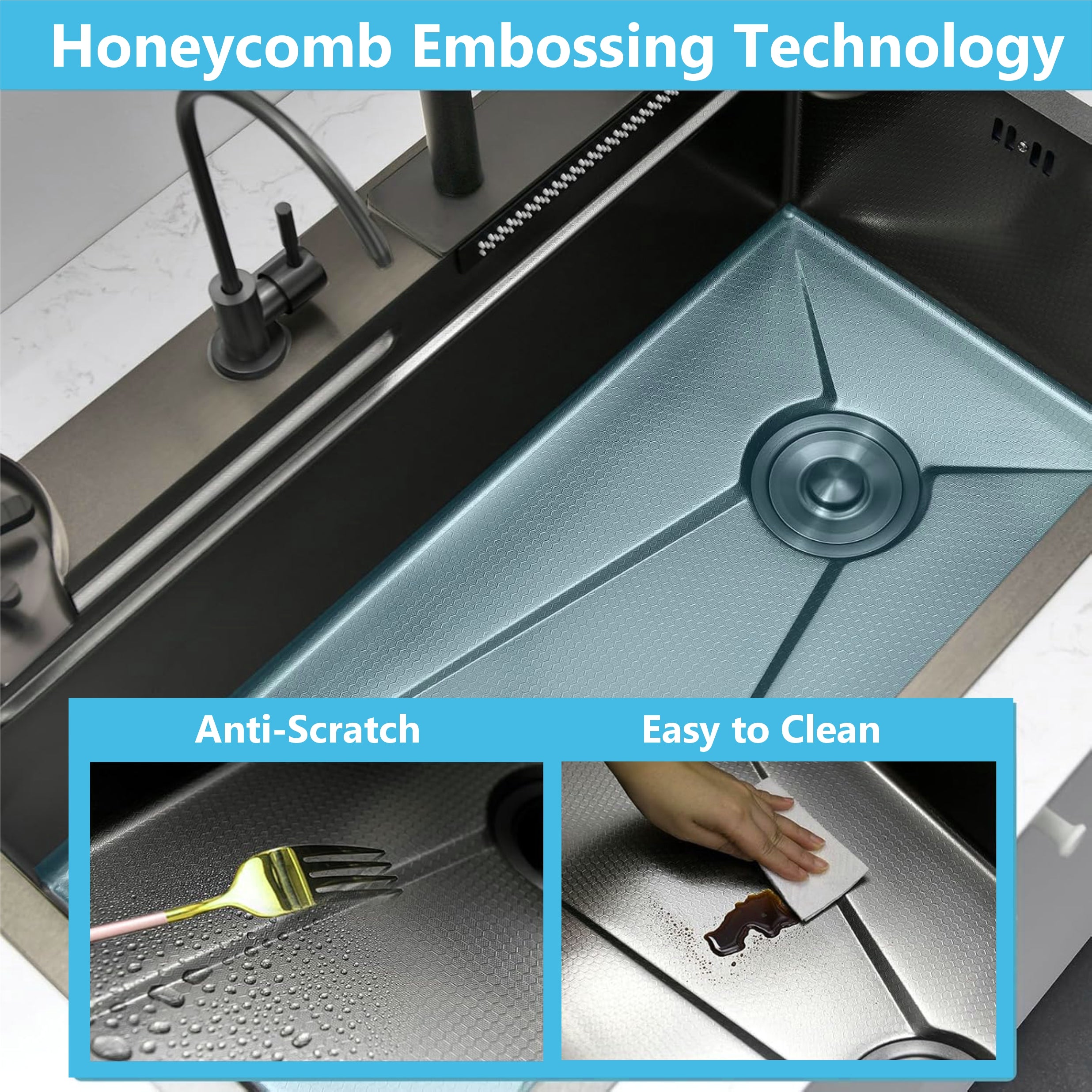 Sleek 30x18 inch waterfall kitchen sink with smooth water flow