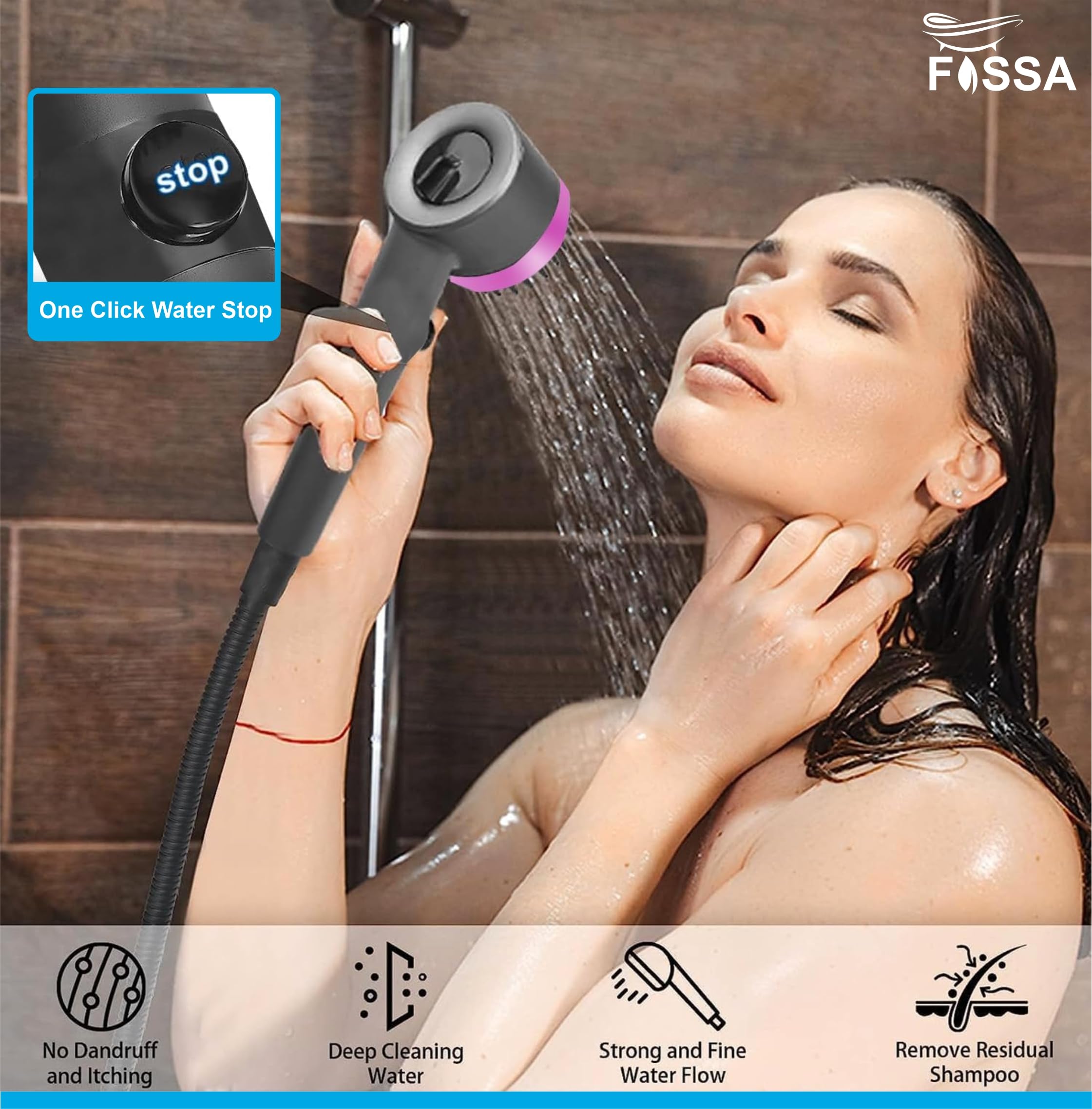 Fossa Snow Shower Head with Filter, High Pressure Shower Head Water Saving, Massage Hand Shower with 3+1 Jet Types, Rain Shower Head with Stop Function (Pink)