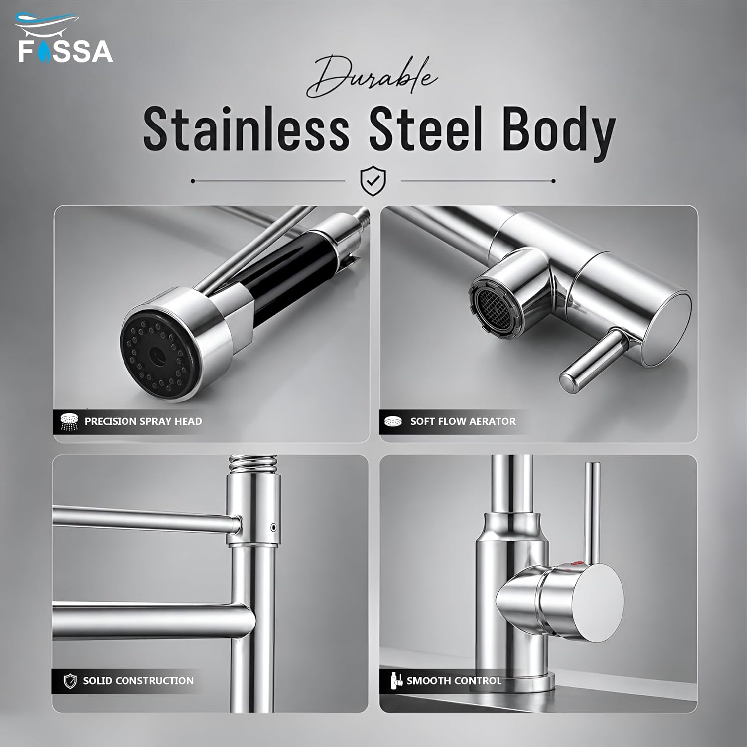 Make Kitchen Cleaning Easier
Flexible spray, smooth control & elegant silver finish