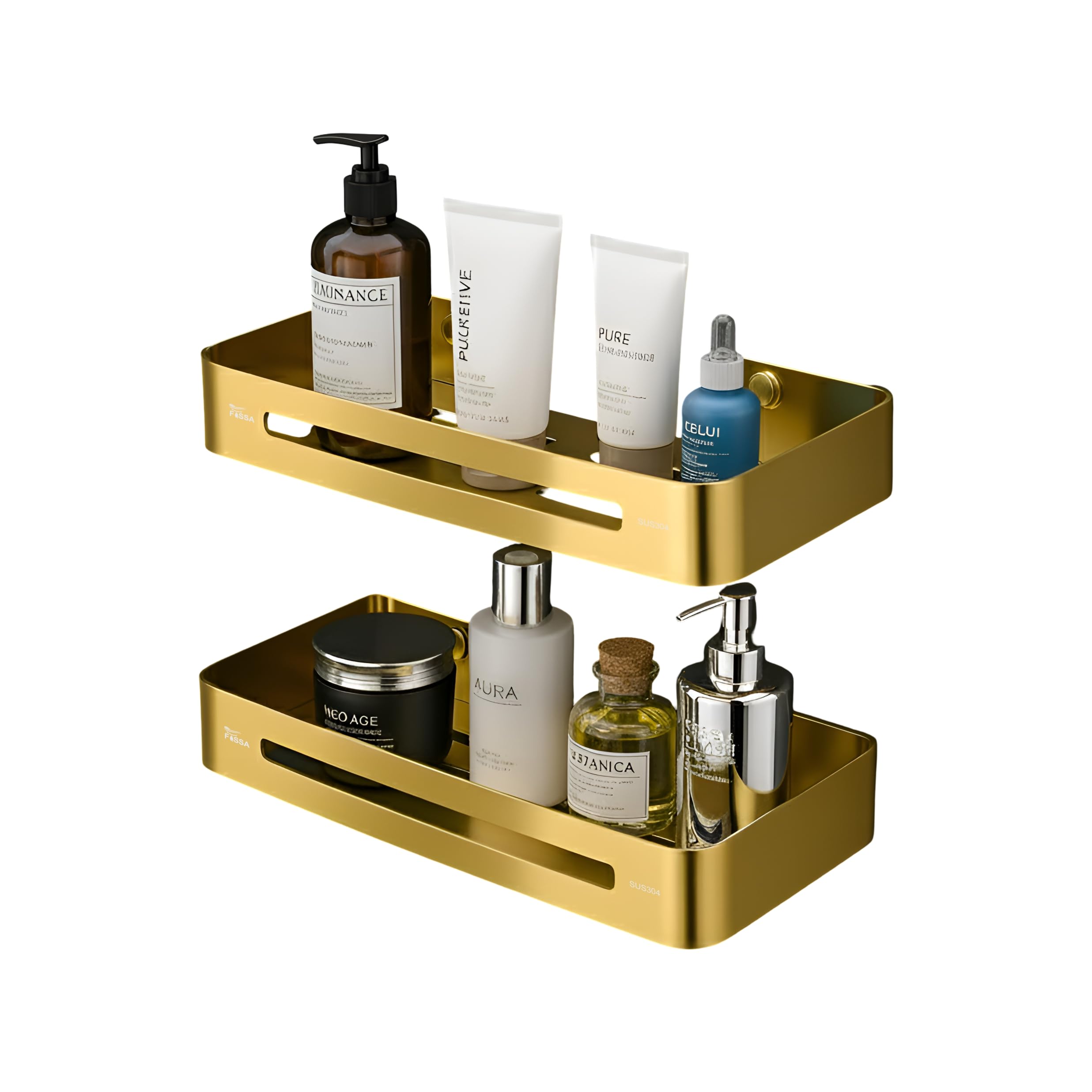 Square Stainless Steel Corner Shelf  (Gold) 2 set - Fossa Home 