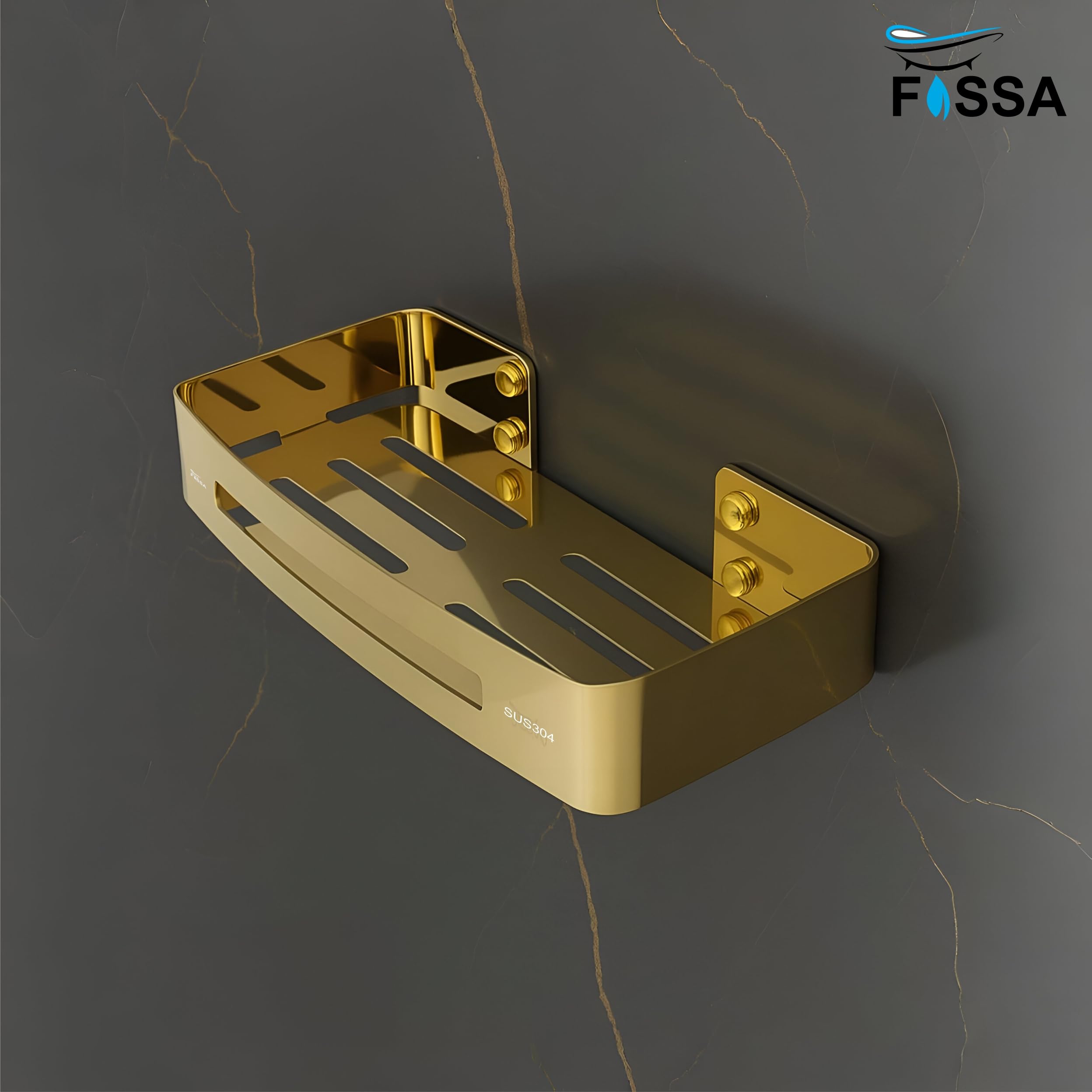 Square Stainless Steel Corner Shelf (Gold) - Fossa Home 