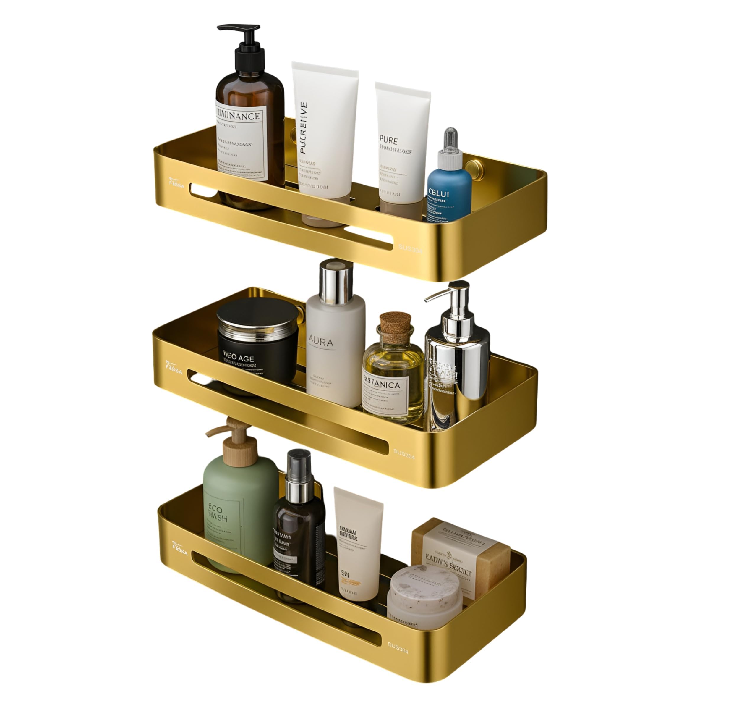 Square Stainless Steel Corner Shelf (Gold) 3 set - Fossa Home 