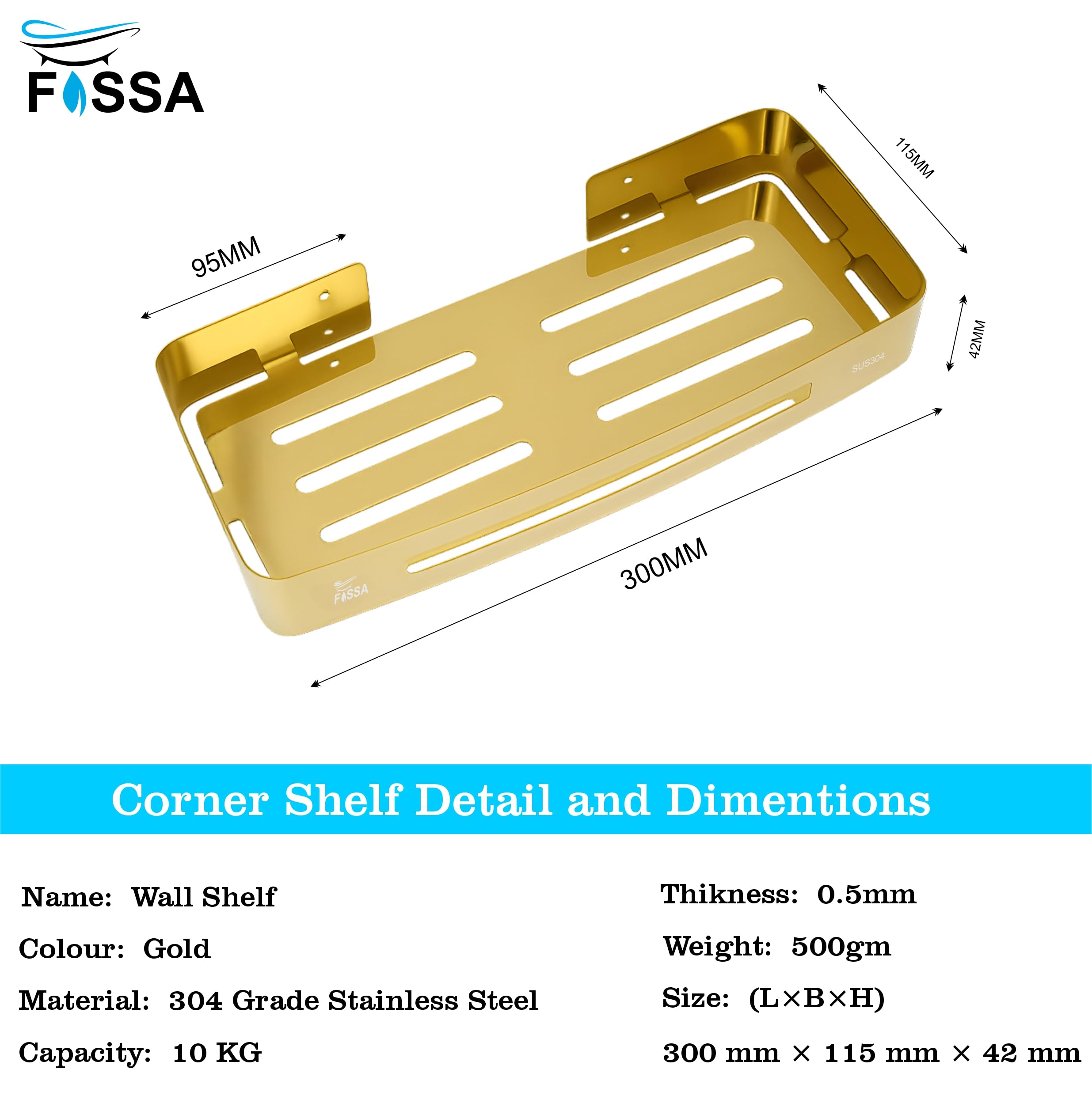 Square Stainless Steel Corner Shelf (Gold) 3 set - Fossa Home 