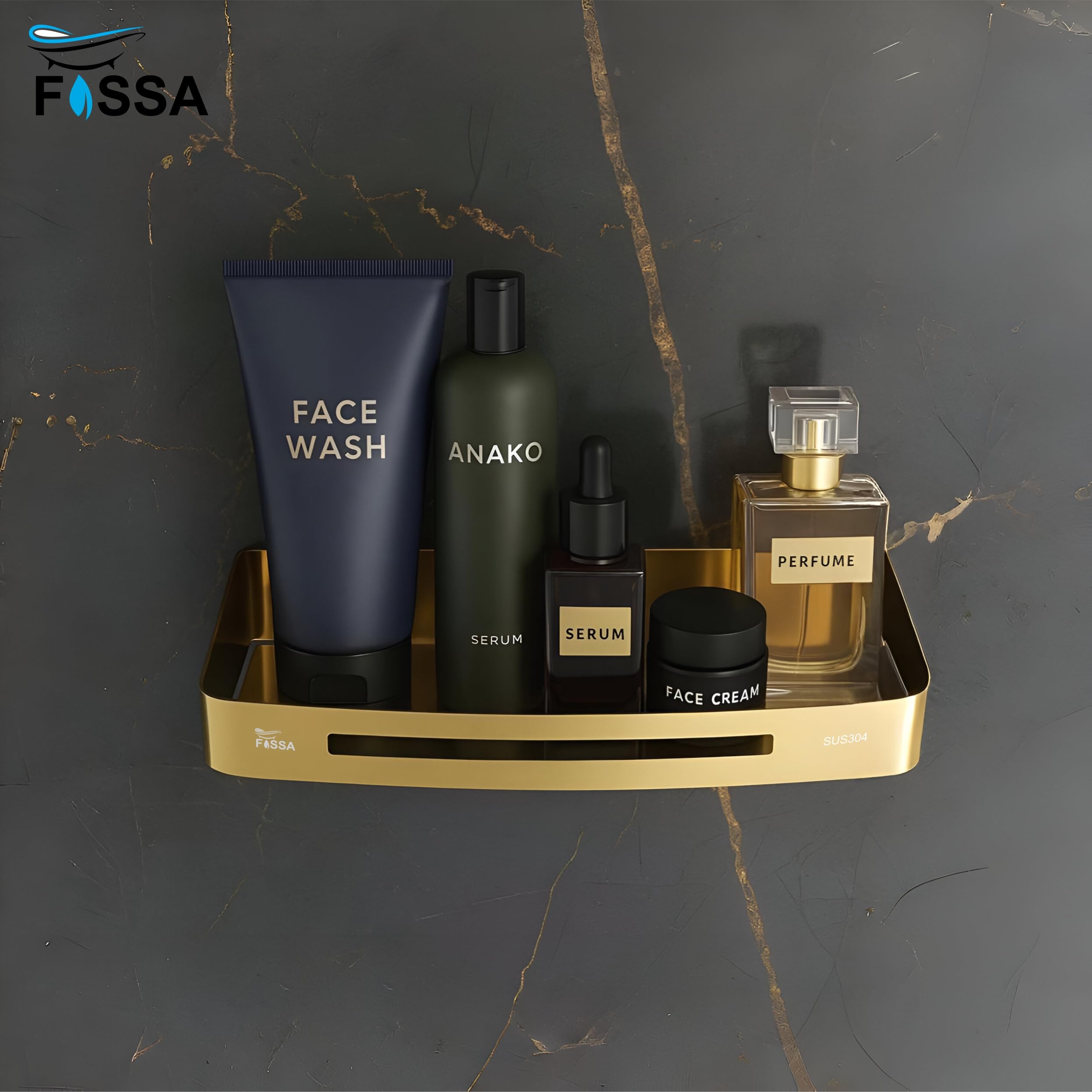 Square Stainless Steel Corner Shelf (Gold) - Fossa Home 