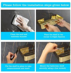 Square Stainless Steel Corner Shelf (Gold) - Fossa Home 