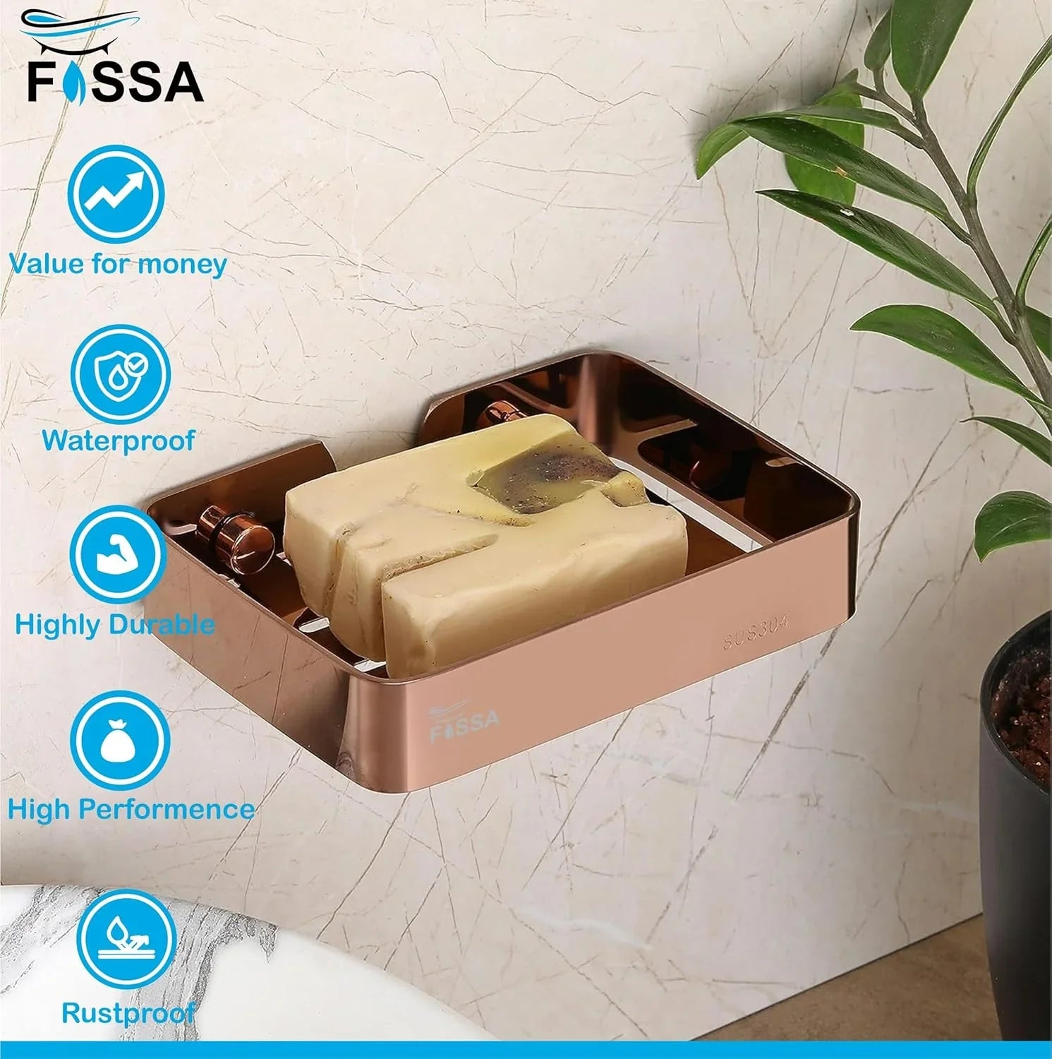 rose gold color stainless steel square soap holder wall mount