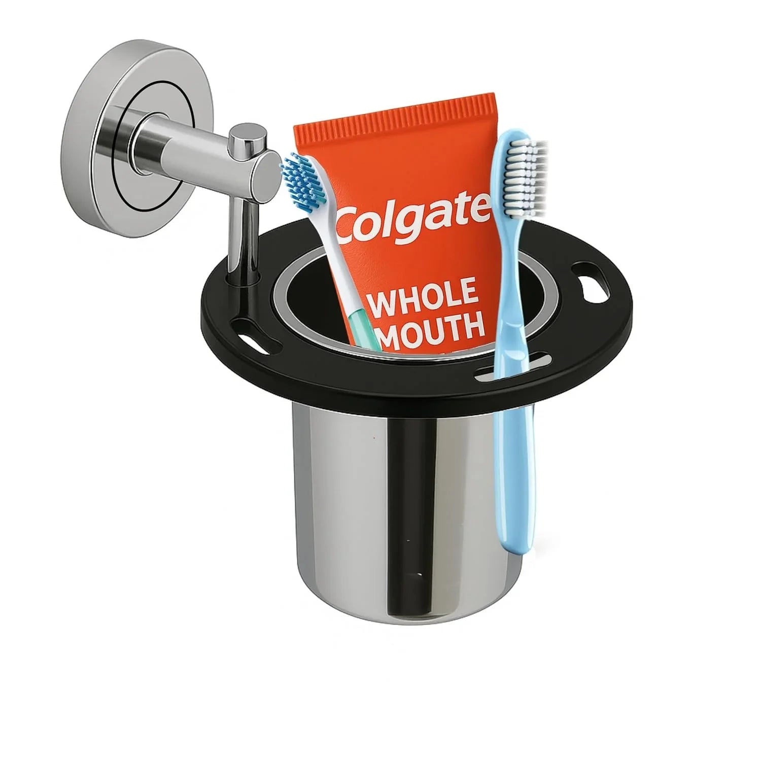 stainless steel wall mounted brush and tumbler holder black chrome bathroom accessory