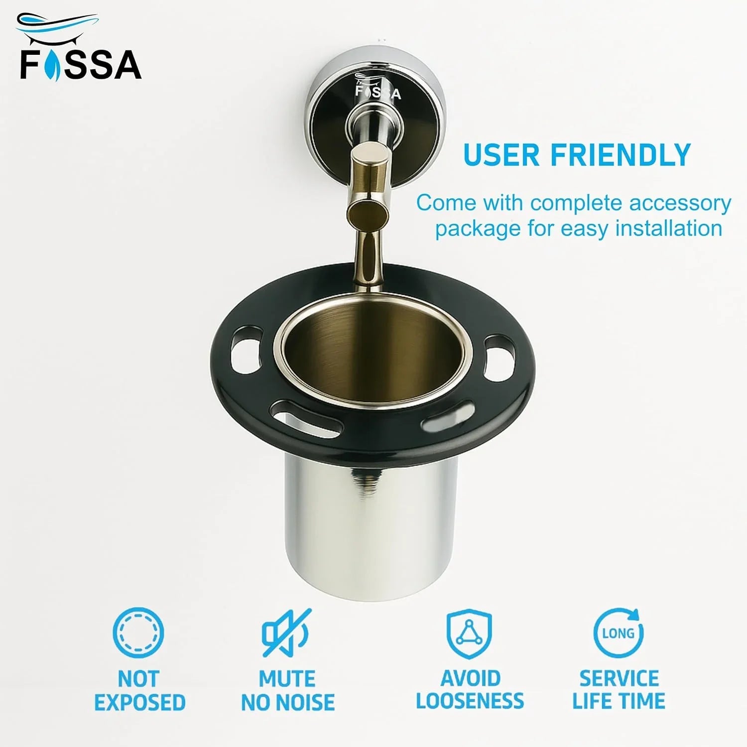 wall mounted stainless steel brush holder with tumbler black chrome design