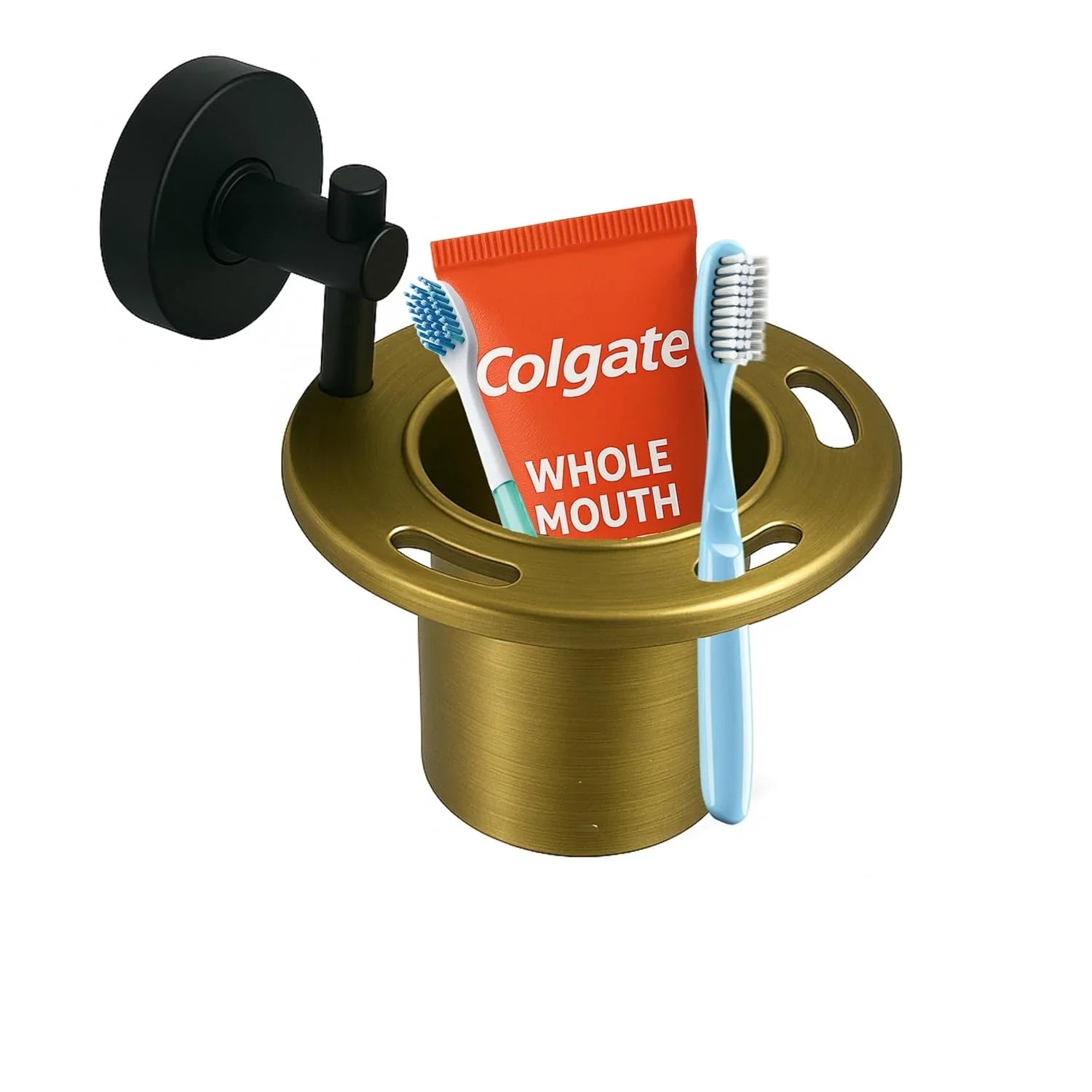 stainless steel wall mounted brush and tumbler holder black and gold bathroom accessory