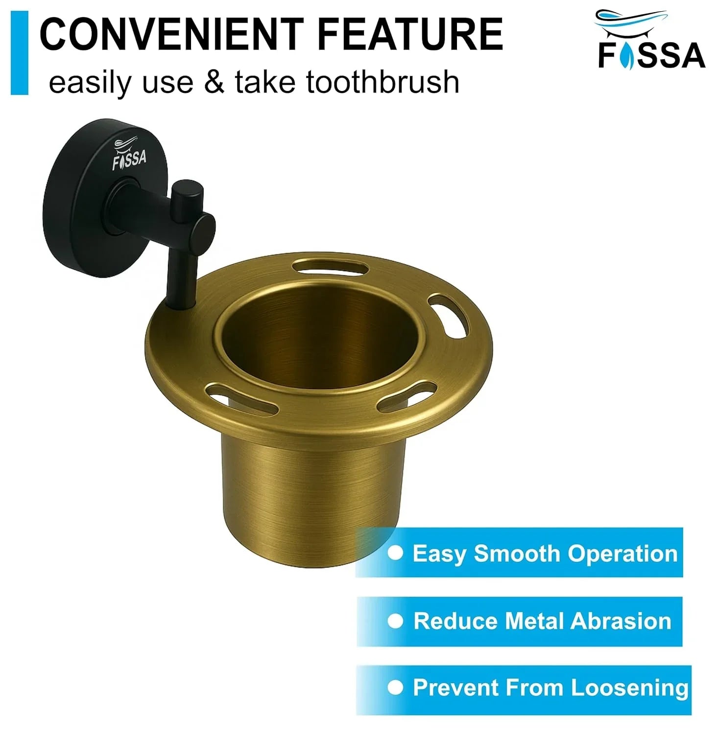 wall mounted stainless steel brush holder with tumbler black gold design