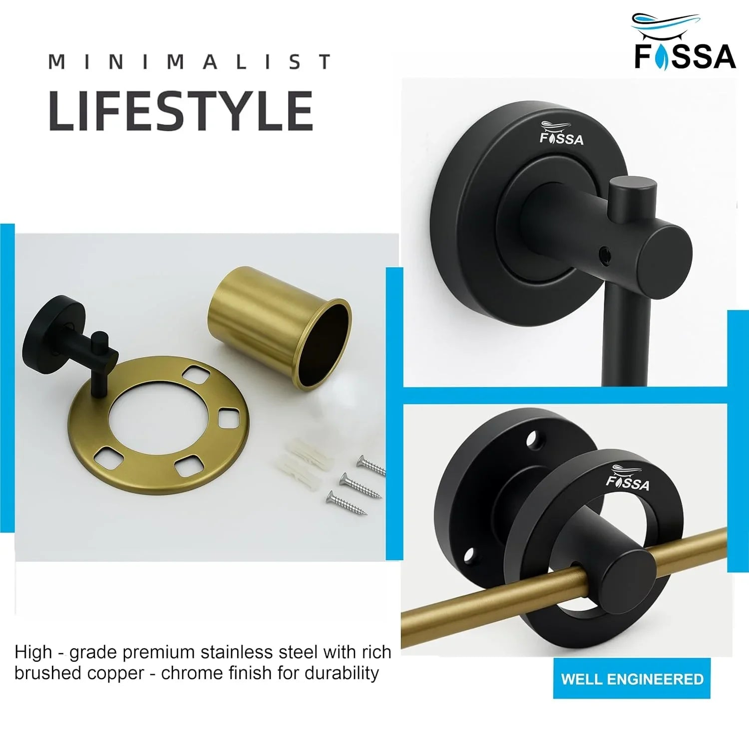 modern bathroom stainless steel brush and tumbler holder black gold