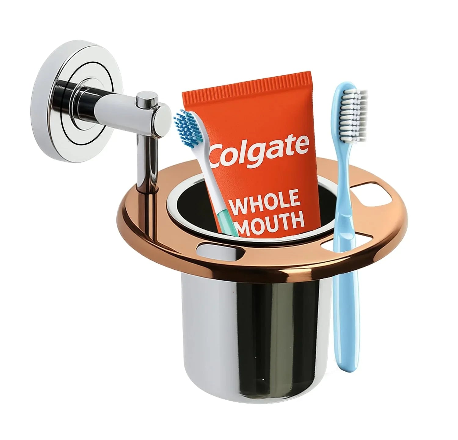 stainless steel wall mounted brush and tumbler holder rose gold silver bathroom accessory