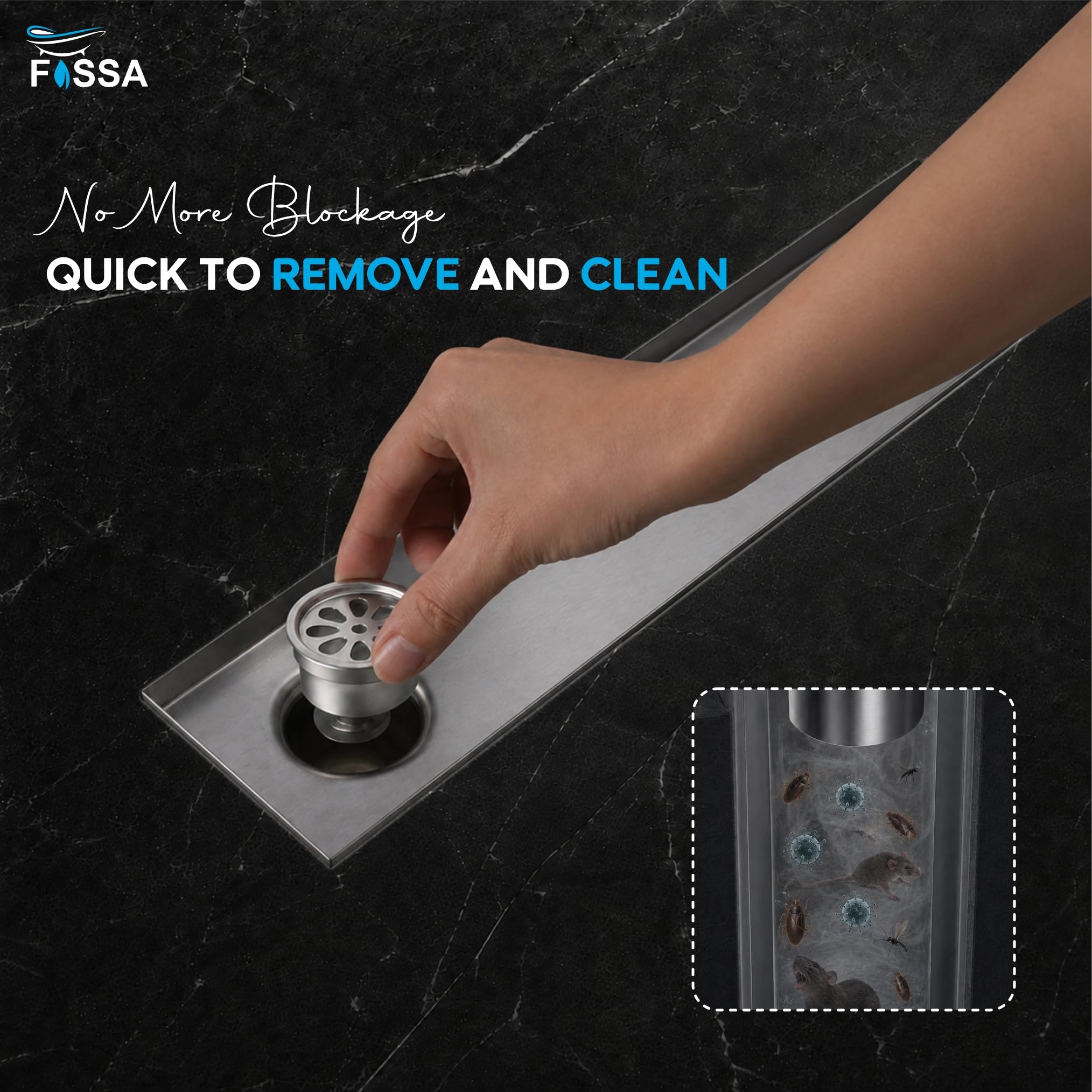 Durable channel body supports long-term use in bathroom flooring.
