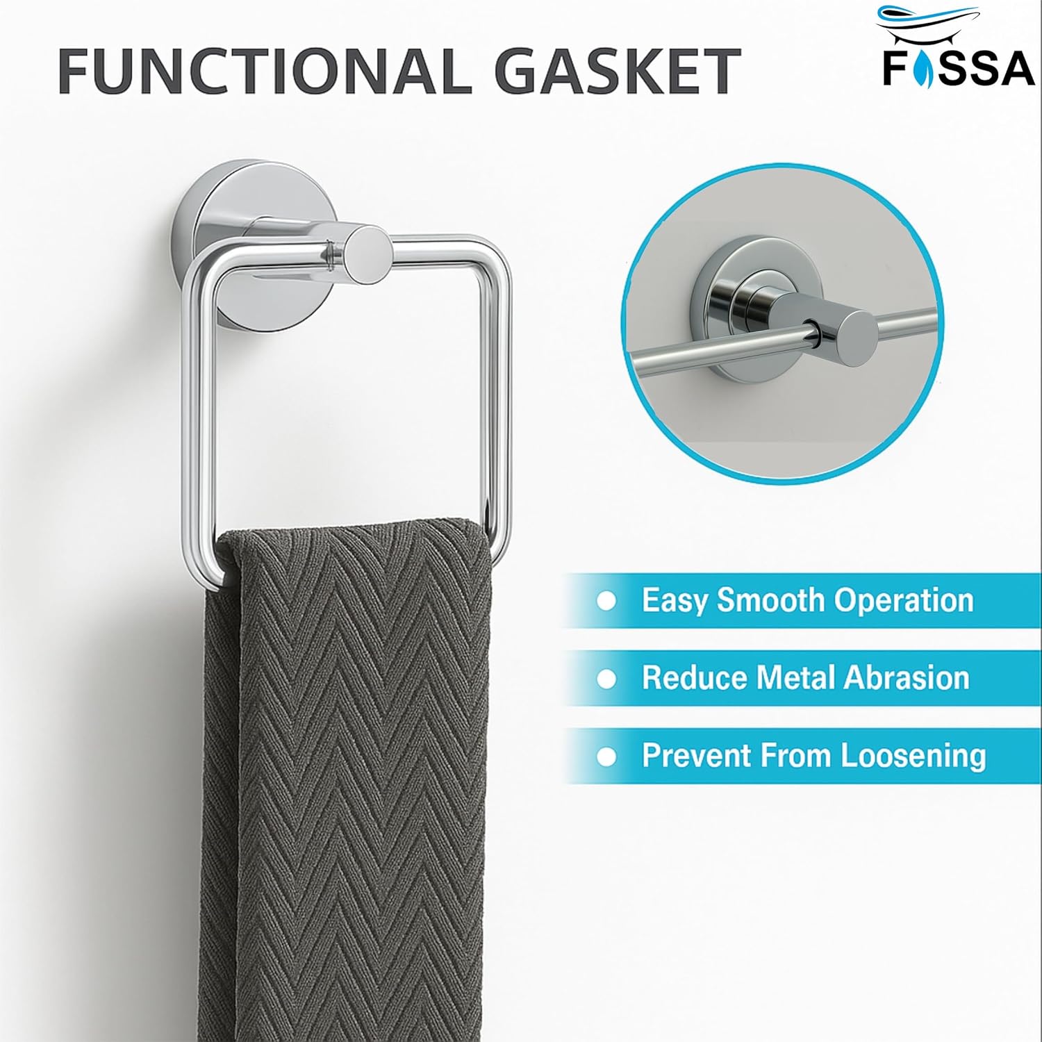 Fossa Stainless Steel Square Towel Ring for Bathroom, Napkin Holder for Wash Basin, Napkin Holder Chrome Finish (Silver)