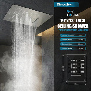19x13 inch overhead shower with mist rain and waterfall modes for modern bathroom
