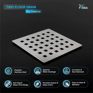 Premium stainless steel floor drain 5x5 inch for shower area