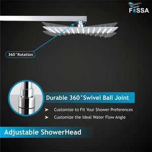 Ultra (12x12 Inches) 304- Grade Stainless Steel Chrome Finish Overhead Shower Without Arm - Fossa Home 