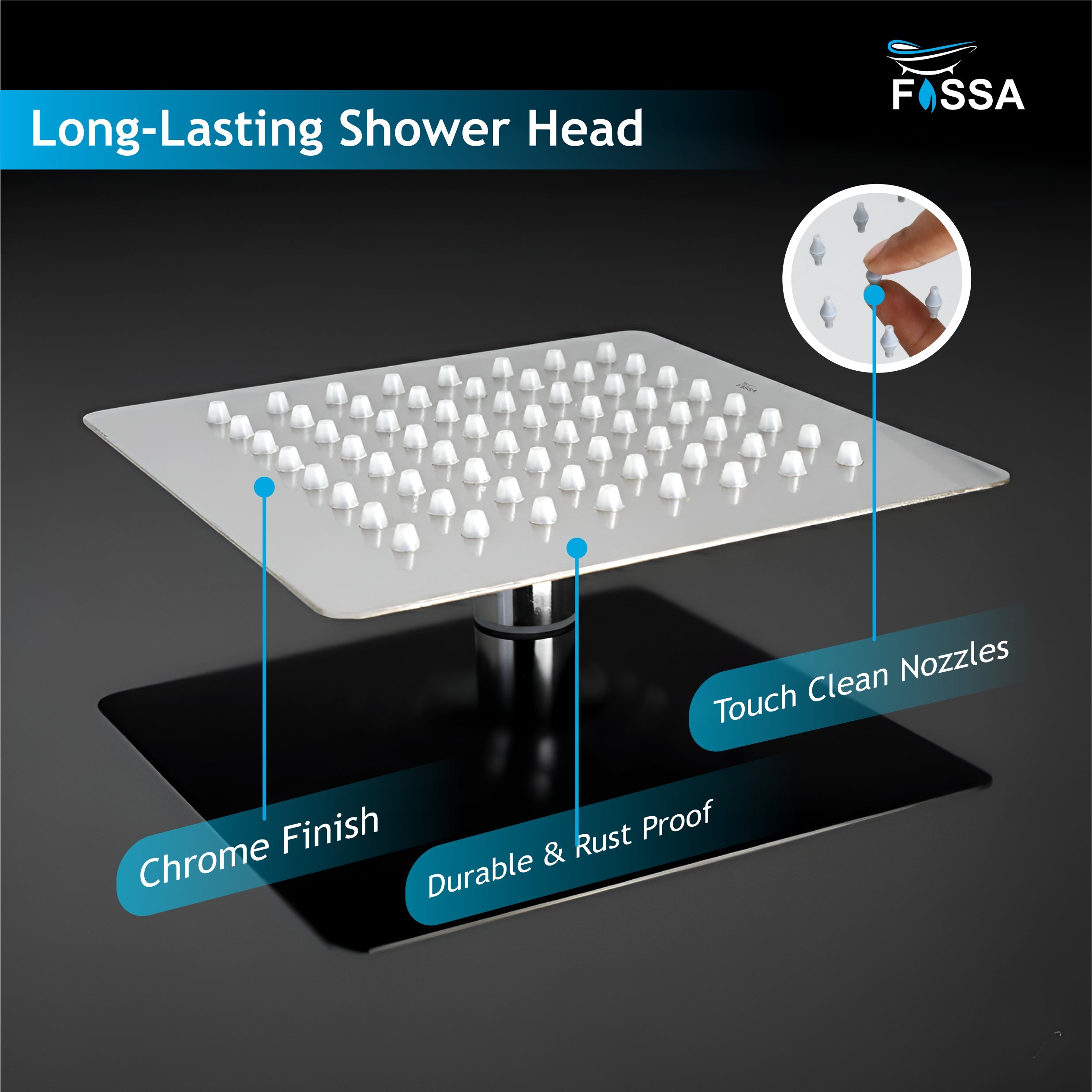 Fossa 6x6 Rain Overhead Shower Square 304 Stainless Steel Rain Showers Overhead Wall Mounted, Without Arm UOHS-002