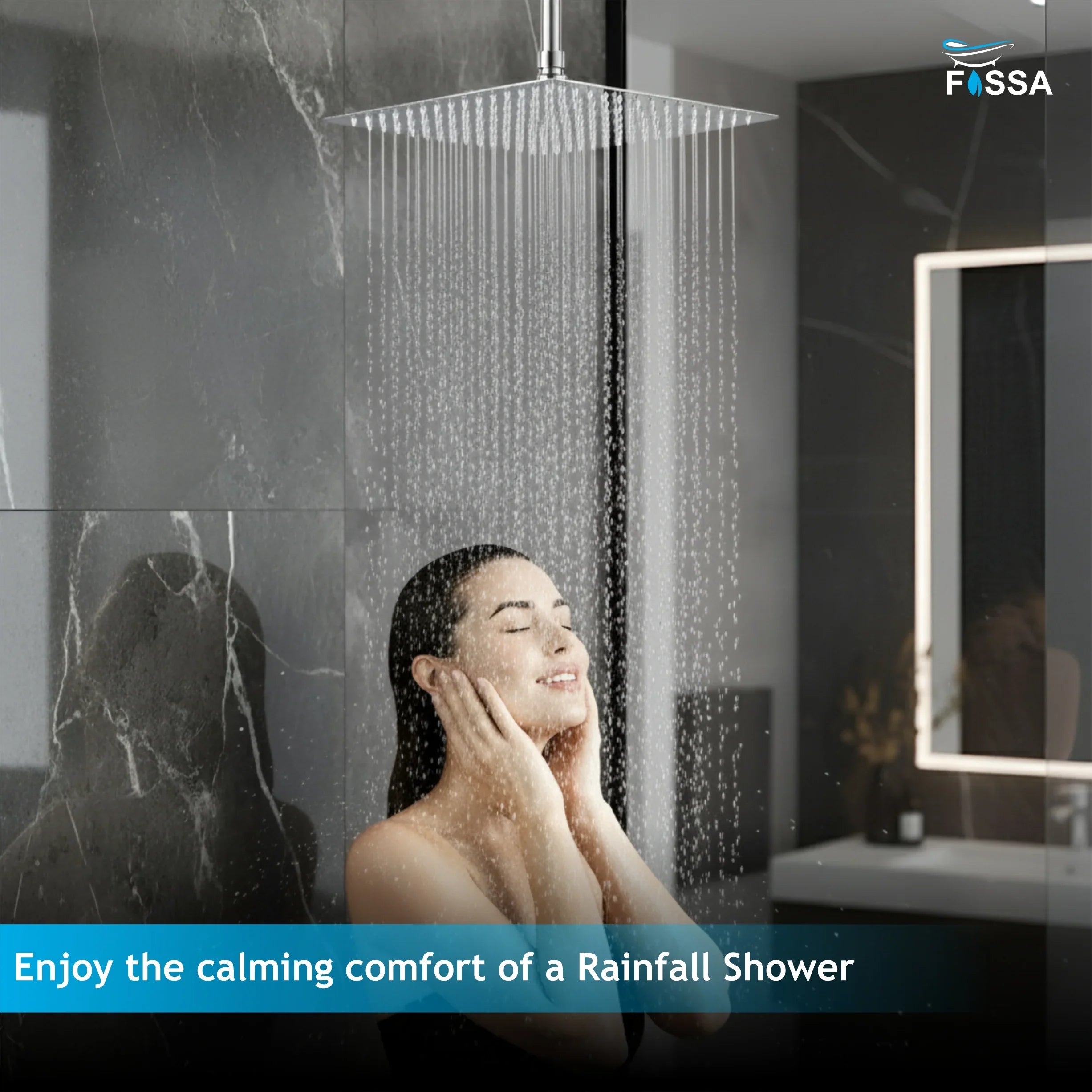 Ultra (12x12 Inches) 304- Grade Stainless Steel Chrome Finish Overhead Shower With Arm (24 Inch) - Fossa Home 