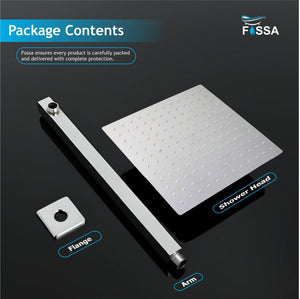 Ultra (12x12 Inches) 304- Grade Stainless Steel Chrome Finish Overhead Shower With Arm (24 Inch) - Fossa Home 