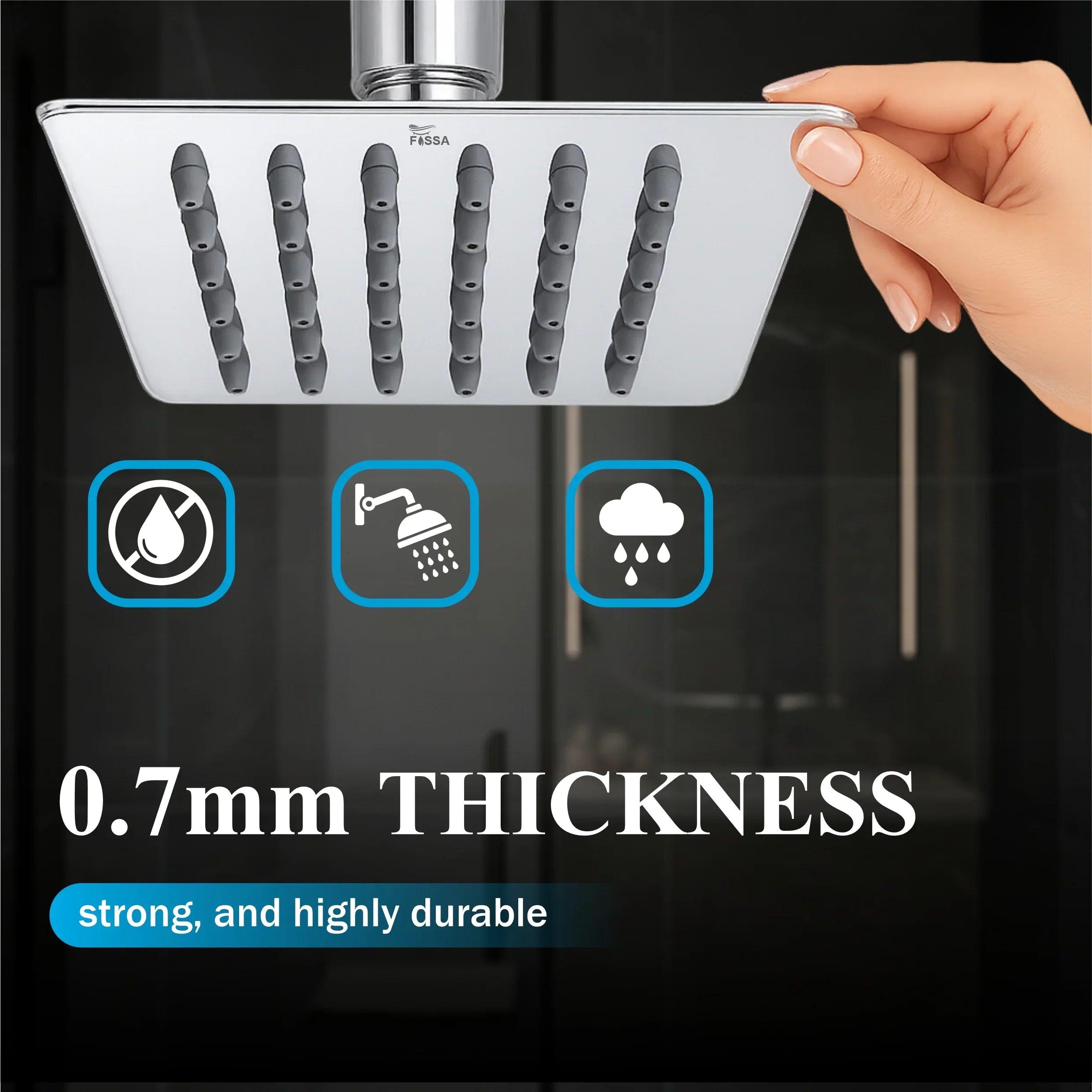 Ultra (4x4 Inches) 304- Grade Stainless Steel Chrome Finish Overhead Shower With Arm (9 Inch) - Fossa 