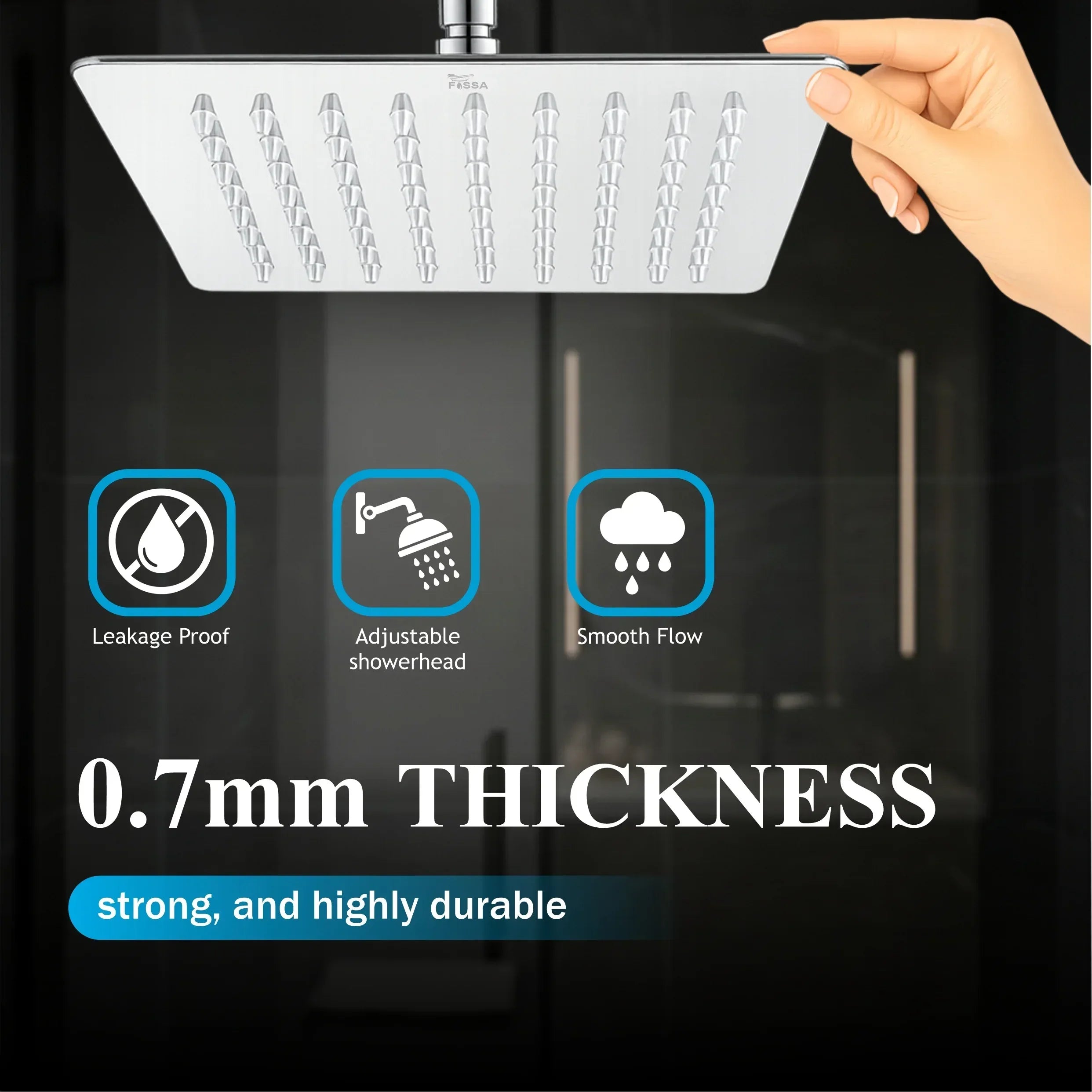 Ultra (6x6 Inches) 304- Grade Stainless Steel Chrome Finish Overhead Shower With Arm (12 Inch) - Fossa Home 