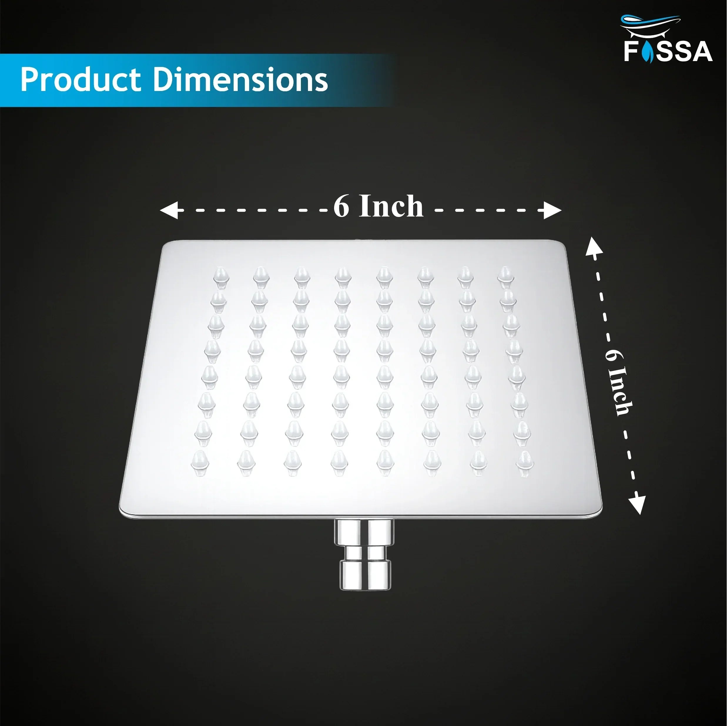 Ultra (6x6 Inches) 304- Grade Stainless Steel Chrome Finish Overhead Shower With Arm (12 Inch) - Fossa Home 