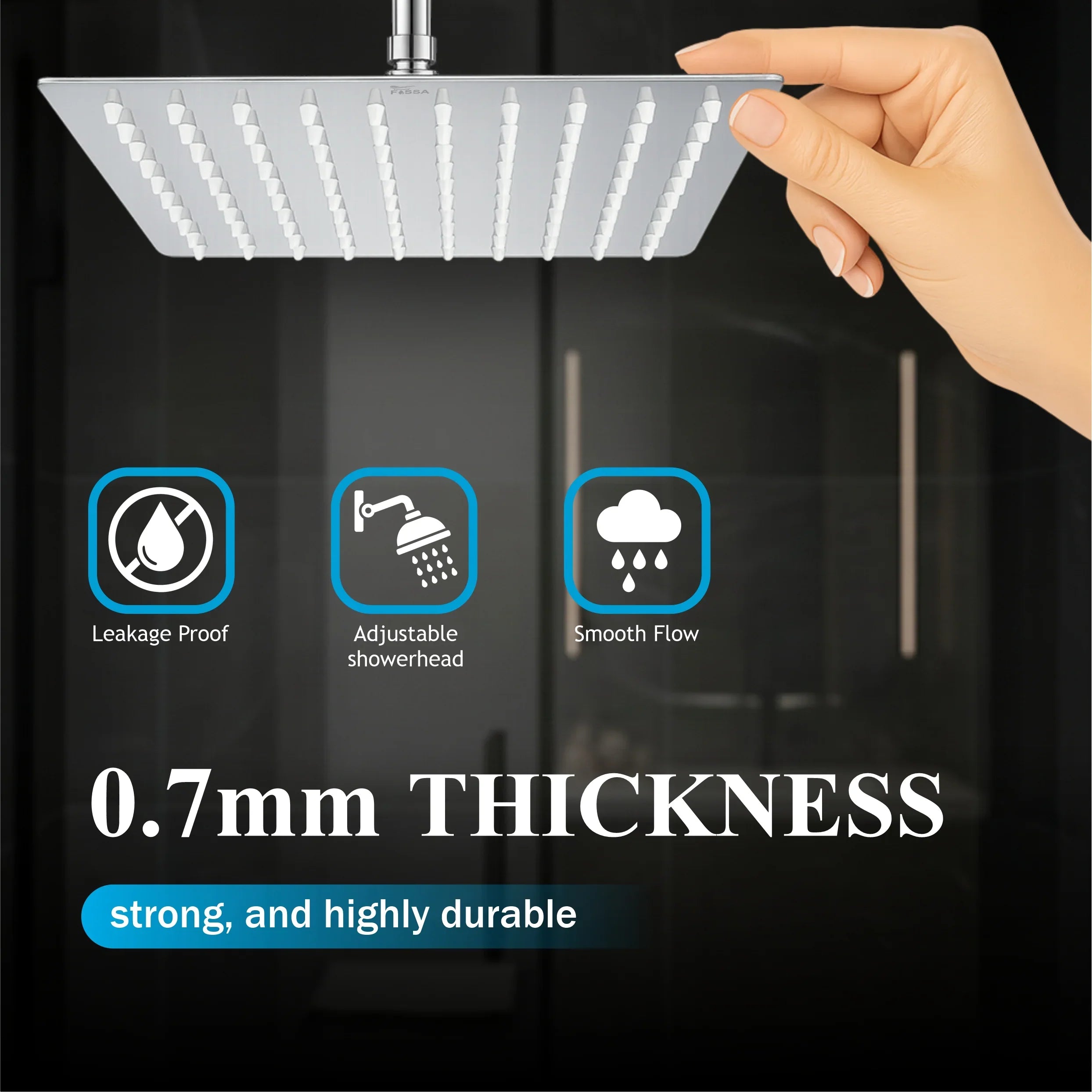 Ultra (8x8 Inches) 304- Grade Stainless Steel Chrome Finish Overhead Shower Without Arm - Fossa Home 