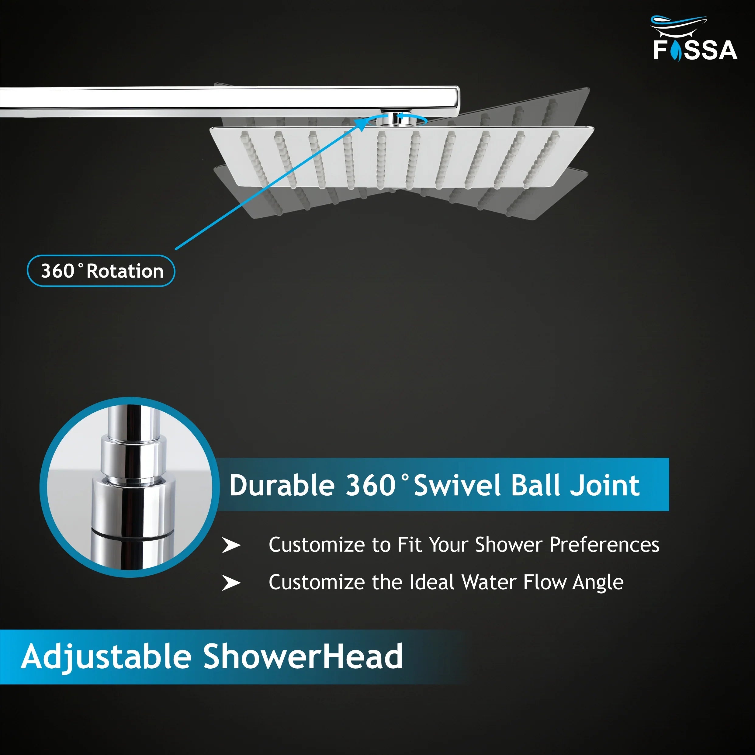 Ultra (8x8 Inches) 304- Grade Stainless Steel Chrome Finish Overhead Shower Without Arm - Fossa Home 