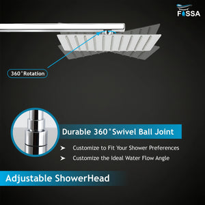 Ultra (8x8 Inches) 304- Grade Stainless Steel Chrome Finish Overhead Shower With Arm (15 Inch) - Fossa Home 