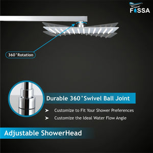 Ultra (12x12 Inches) 304- Grade Stainless Steel Chrome Finish Overhead Shower Without Arm - Fossa Home 