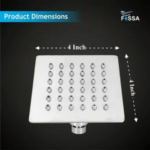 Ultra (4x4 Inches) 304- Grade Stainless Steel Chrome Finish Overhead Shower With Arm (9 Inch) - Fossa Home 