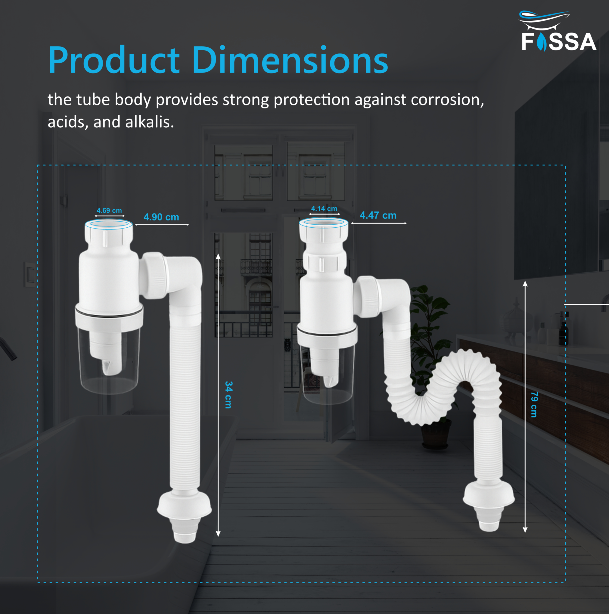 Flexible Wash basin Pipe with Cup Trap  (White)