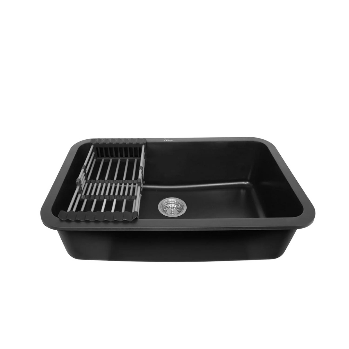 Fossa 31"x19" inch Granite Quartz Kitchen Sink Single Bowl Black with Basket, Coupling, Waste Pipe Quartz German Engineered Technology Kitchen Sink Easy-to-Clean Sink