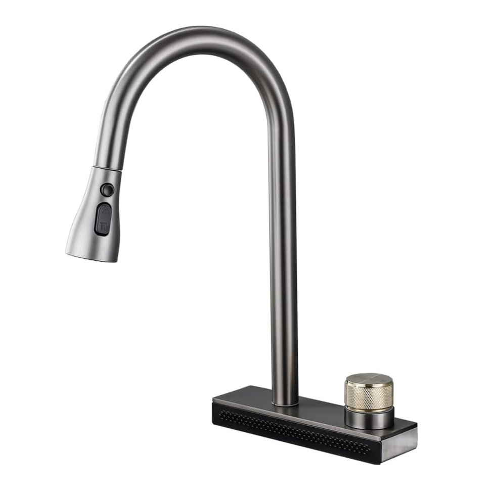 Wainfall Kitchen Sink Faucet Pull Out Four Water Outlet Modes Cold and Hot Can Rotate TAP ( Grey Silver ) Fossa Home